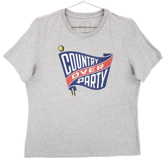 Country Over Party T Shirt Womens Large Heather Gray Short Sleeve Casual Tee Top - Picture 1 of 8